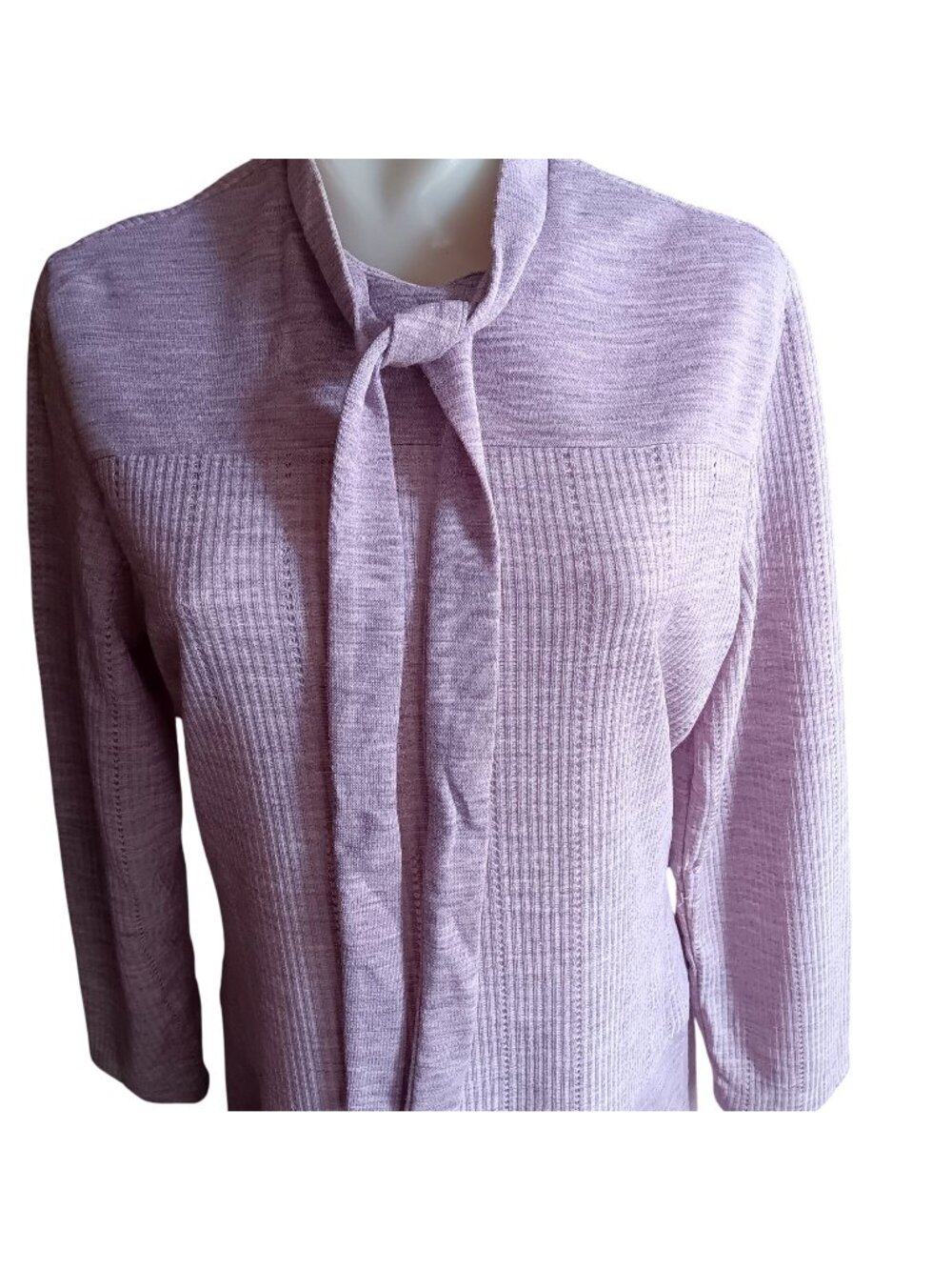 True Vintage Dress 14 Large Lady Blair Pink Knit Long-Sleeve Tie Neck 1970's